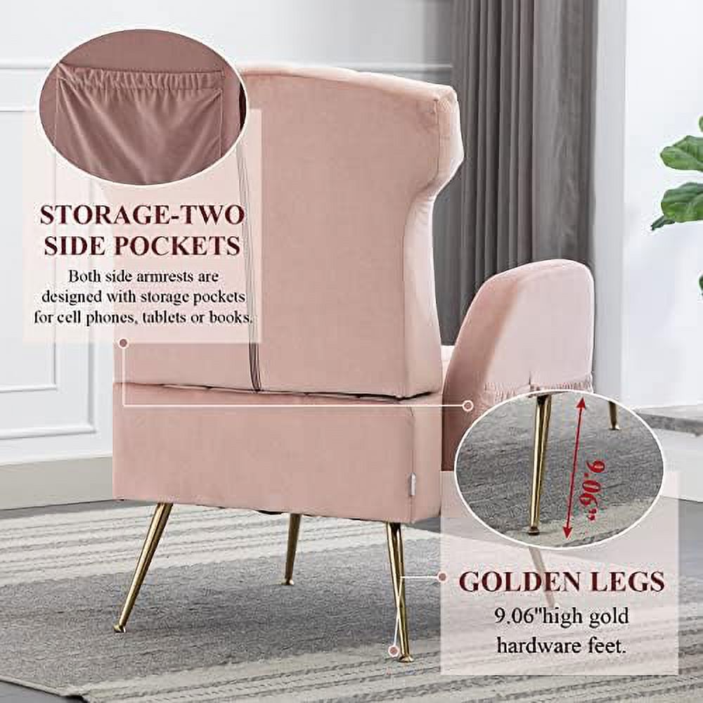 Brown Velvet Wing Back Accent Chair with Metal Gold Legs Q169