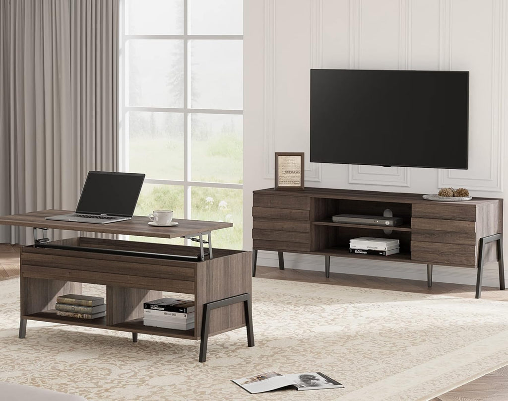 Black and Oak 60 inch Wood TV Stand V816093