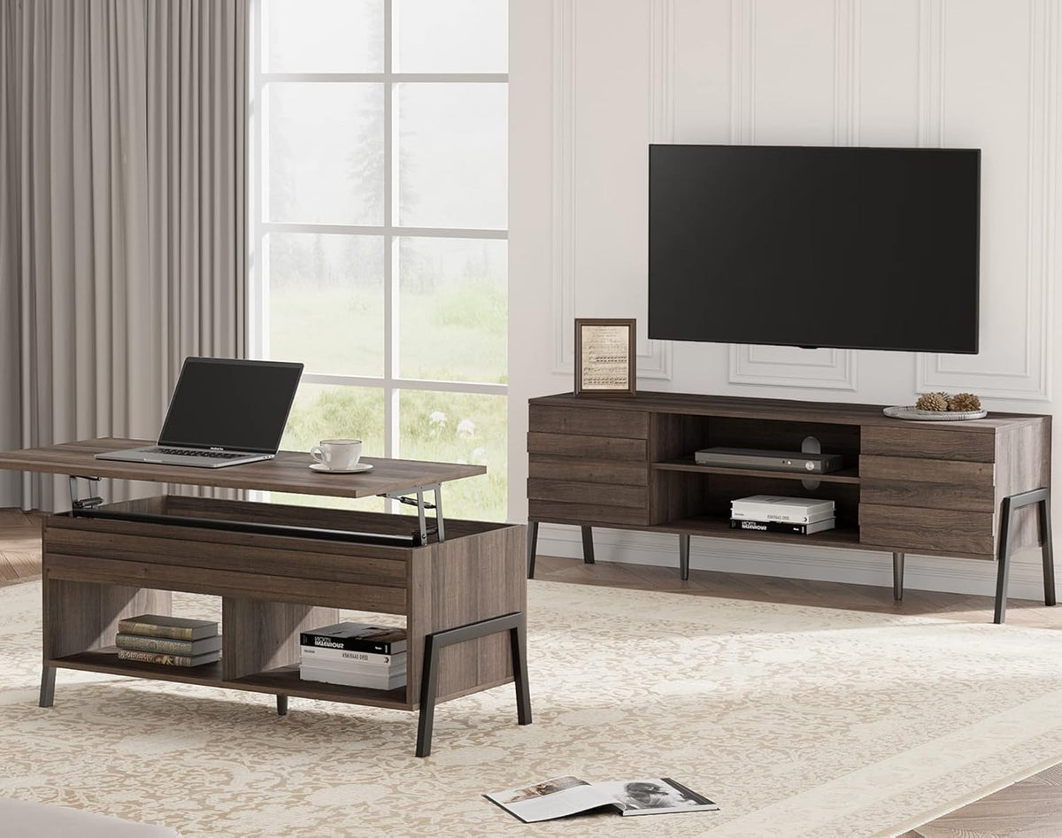 Black and Oak 60 inch Wood TV Stand V816093