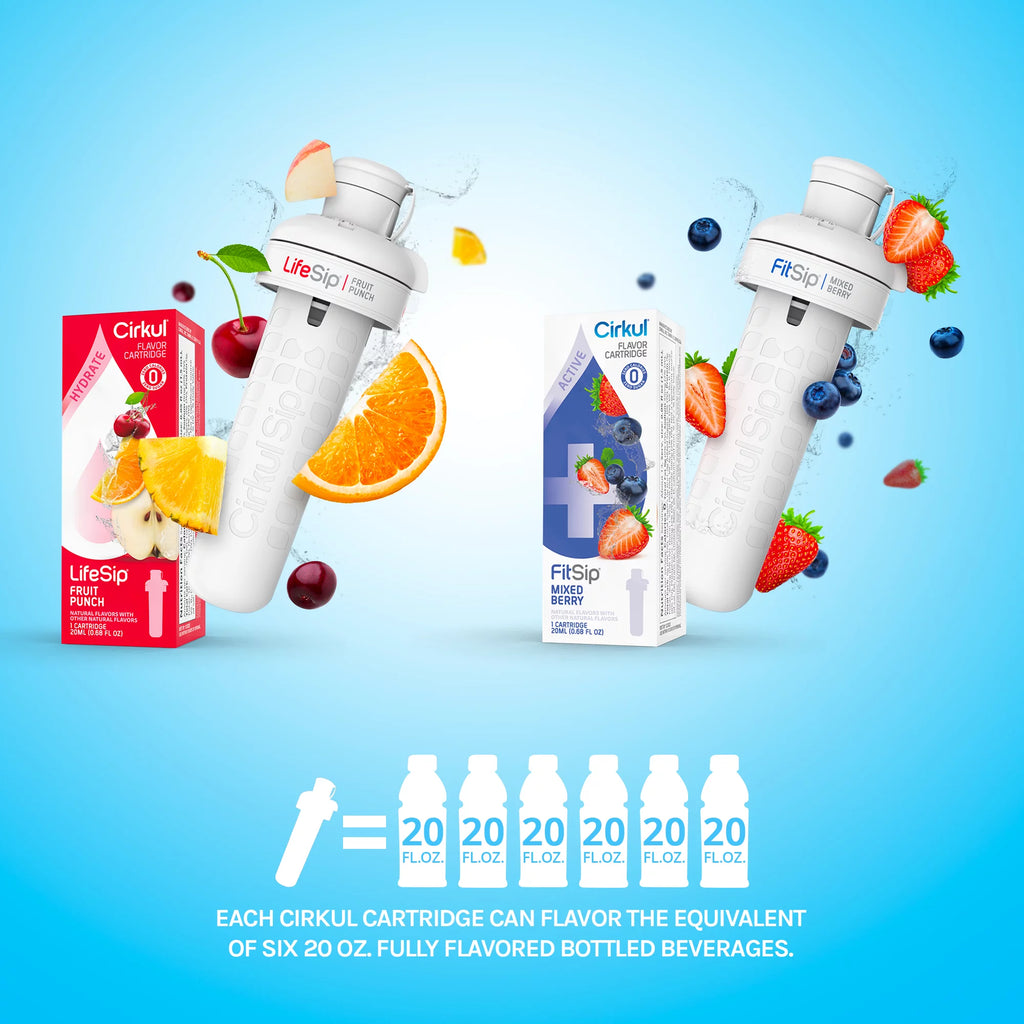 22oz Plastic Water Bottle Starter Kit with Blue Lid and 2 Flavor Cartridges P189877