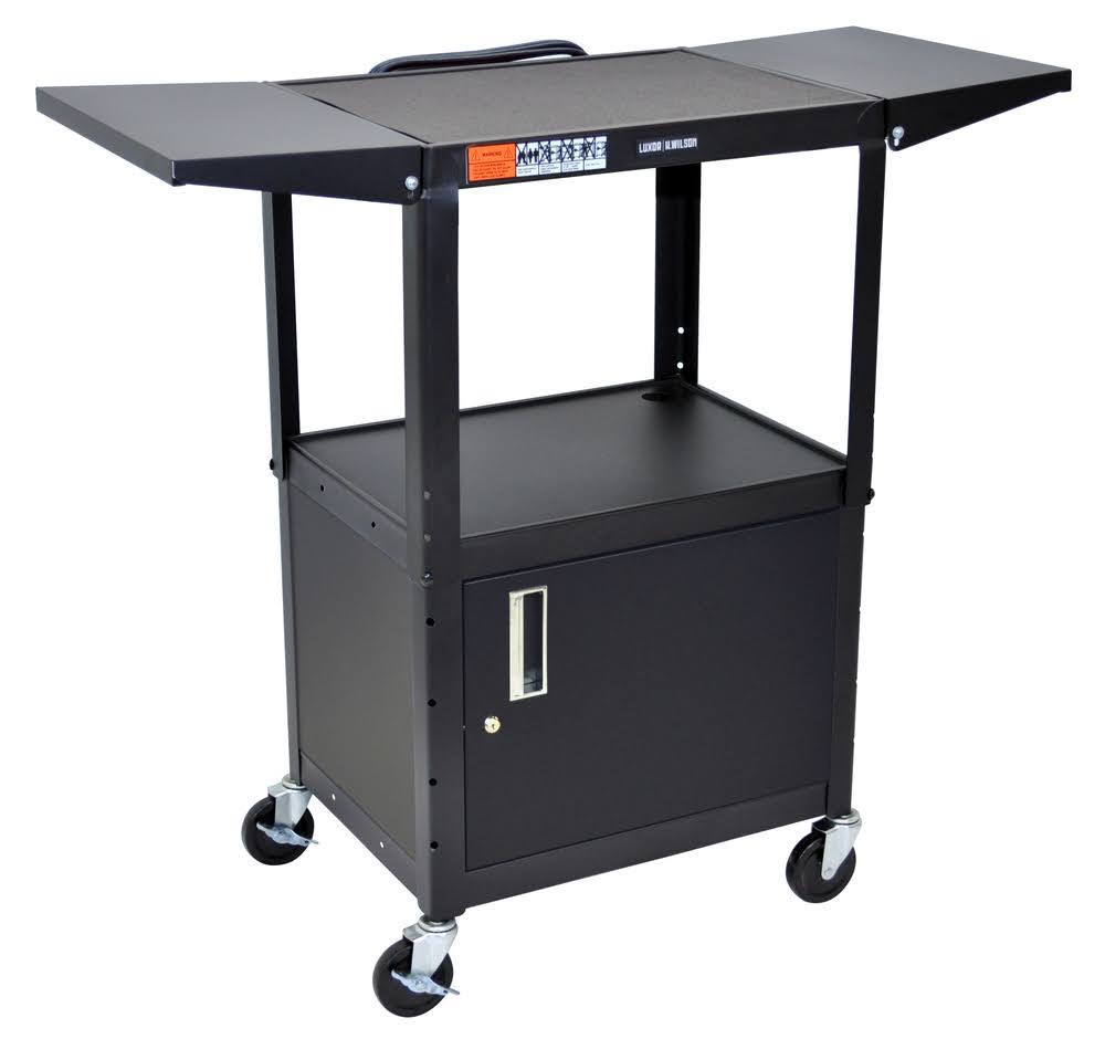 Adjustable Height Steel AV Cart with Cabinet and Drop Leaf H23685