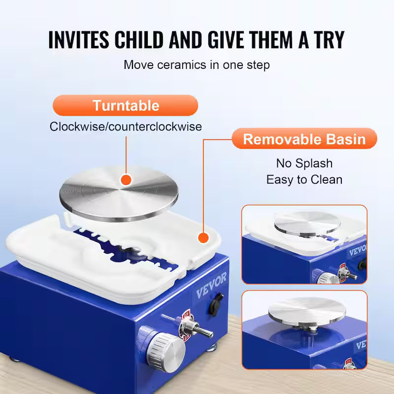 Mini Pottery Wheel 2-Turntables Ceramic Clay Forming Machine 30-Watts 0-300 RPM Z283