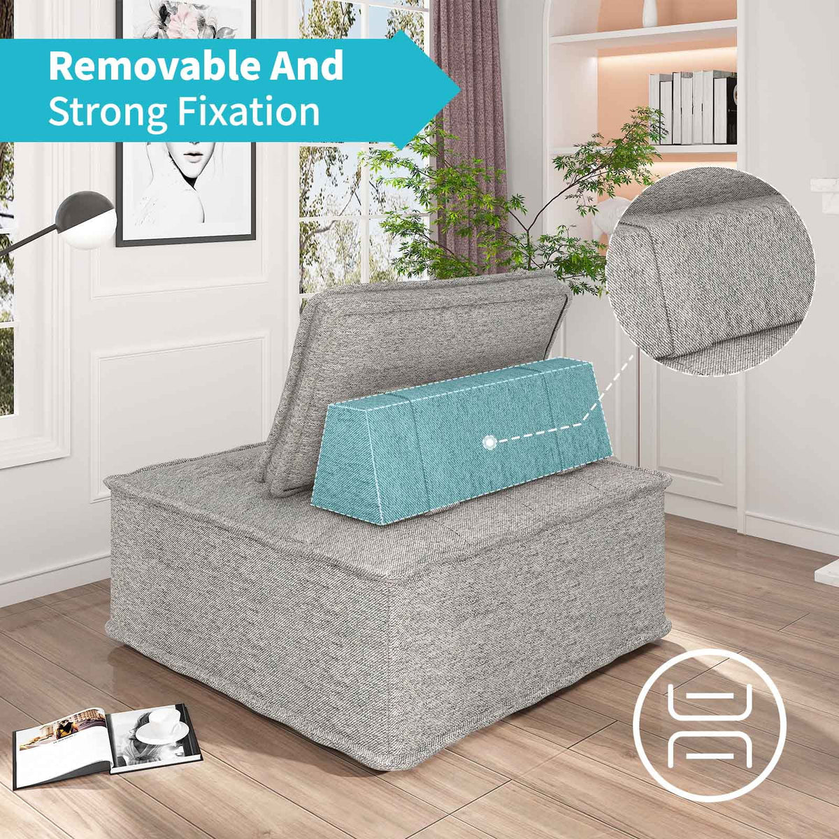 Light Grey Modular Sectional Sofa with Ottoman R696915