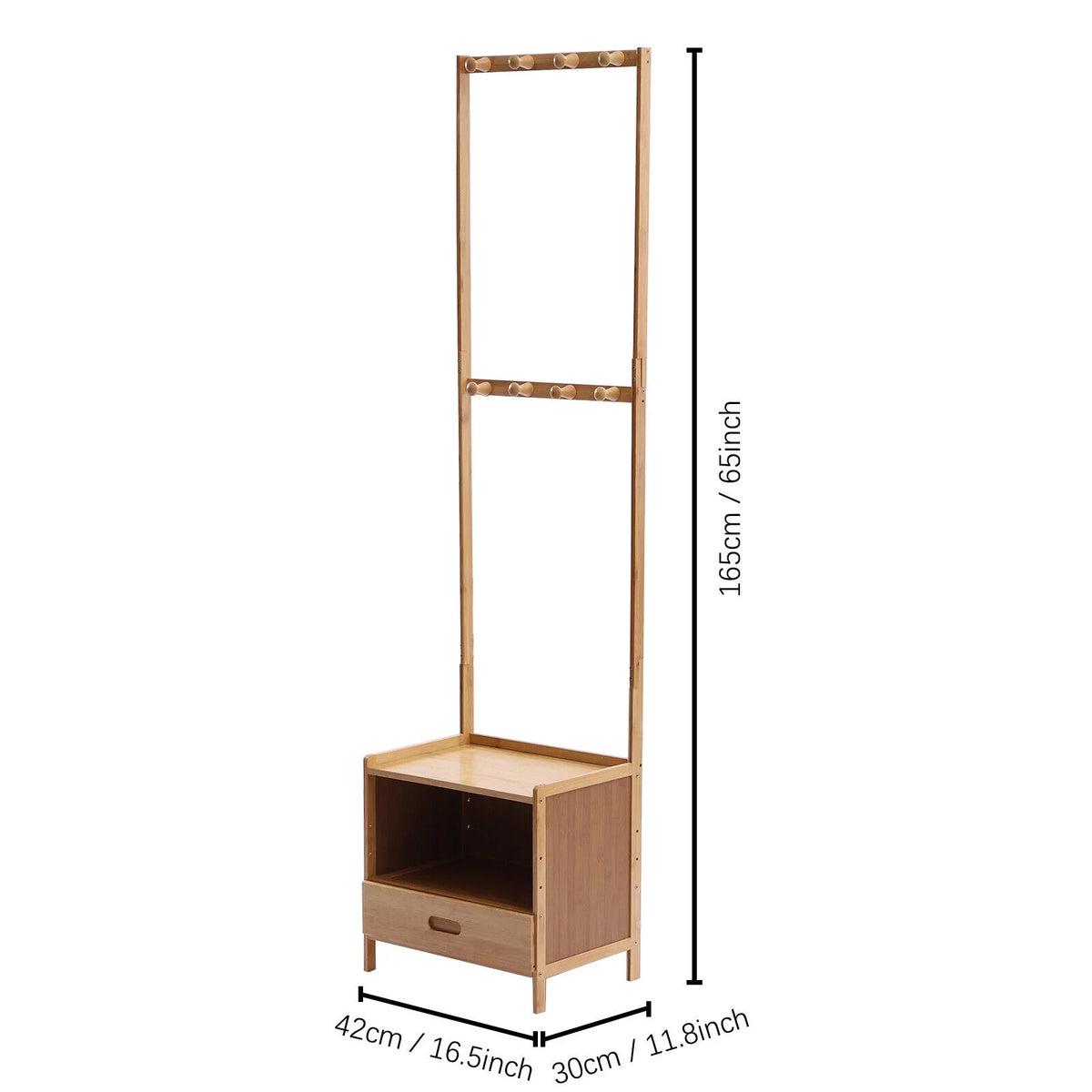 Bamboo Coat Hat Rack Shoe Bench with 8 Hooks A1241