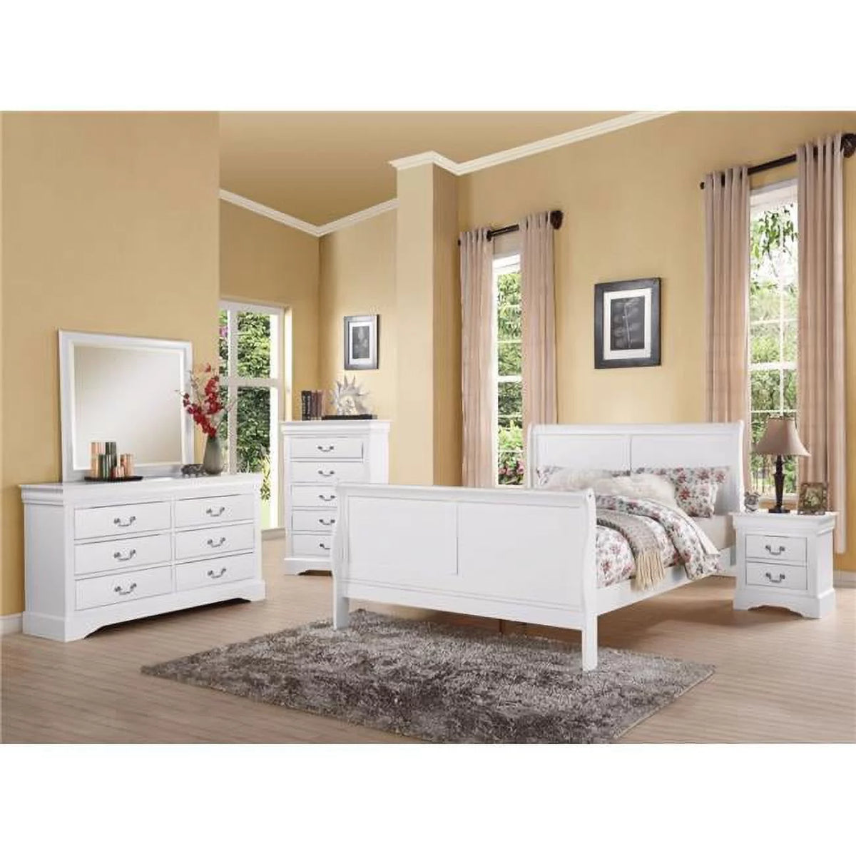 Queen Size Sleigh Bed White X359201