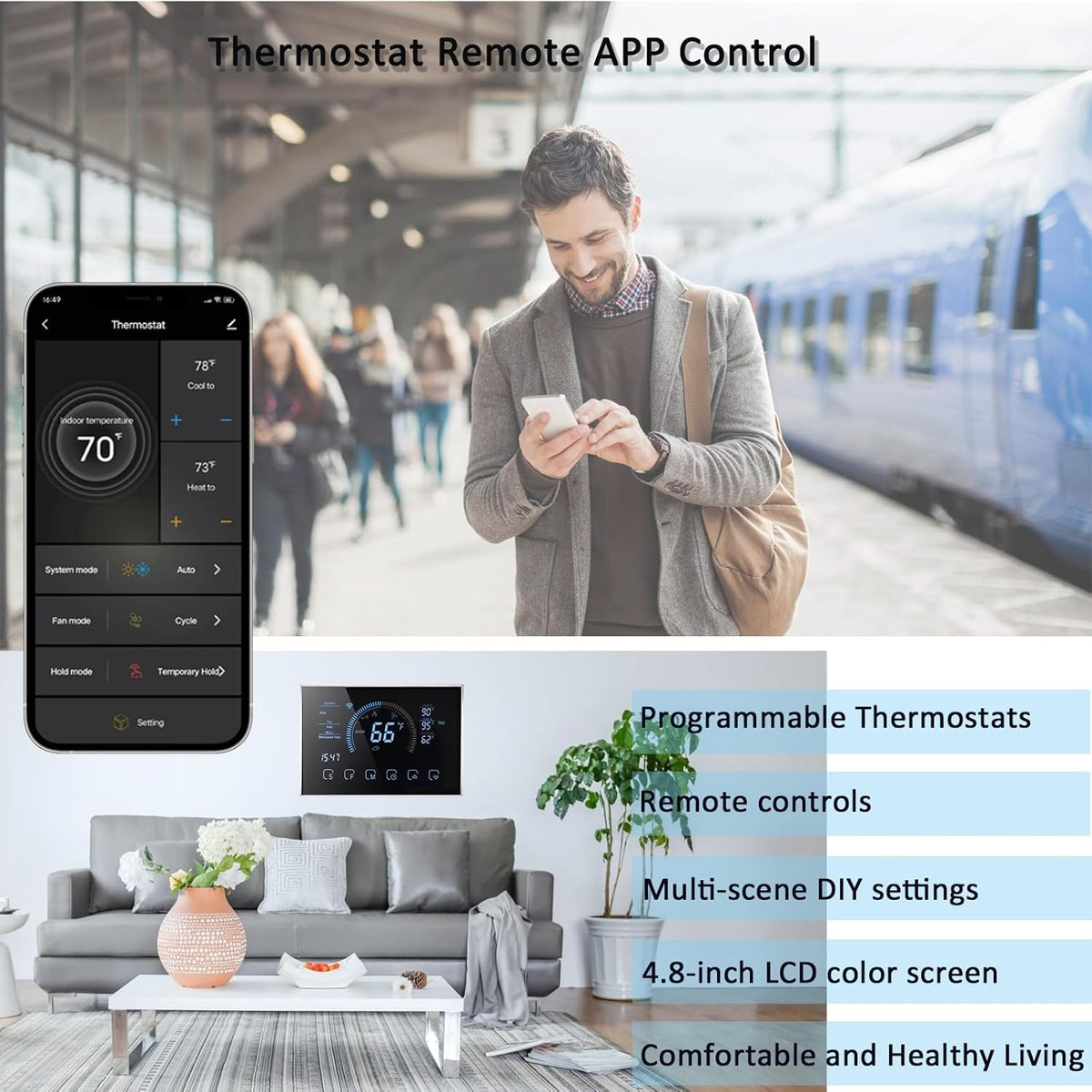 Digital WiFi Thermostat with App and LCD Color Screen E259677
