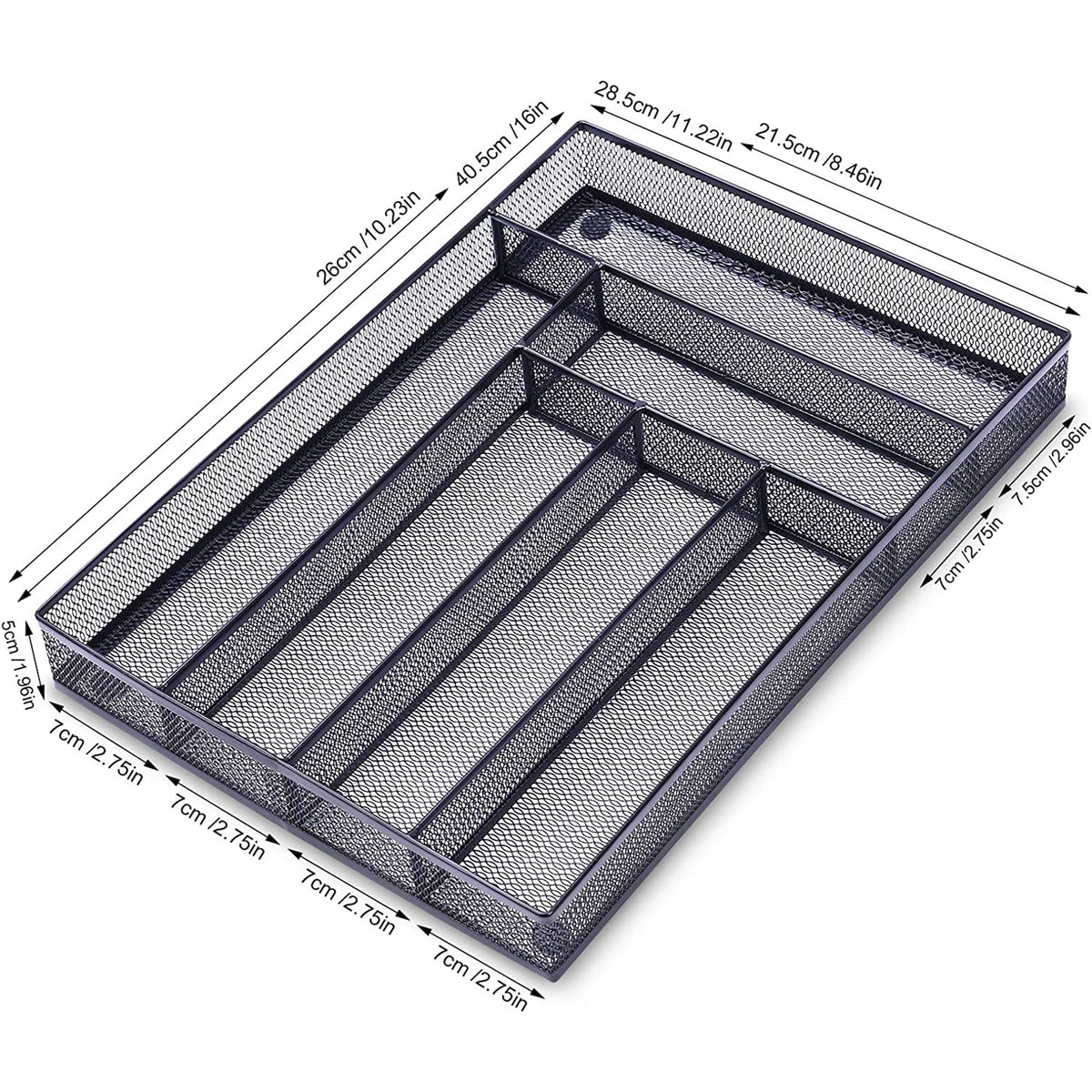 Black Metal Mesh Kitchen Flatware Organizer Tray with Non Slip Mat D67456