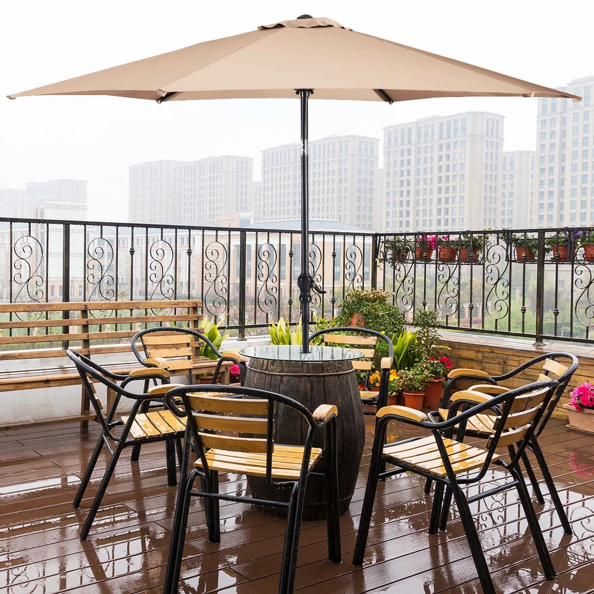 10FT Beige Patio Umbrella D6934