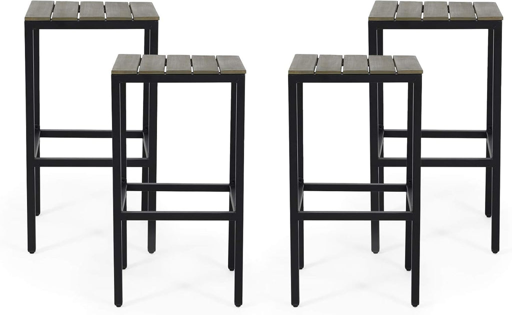 Gray Finish Black Acacia Wood Bar Stools Set of 4 S13823