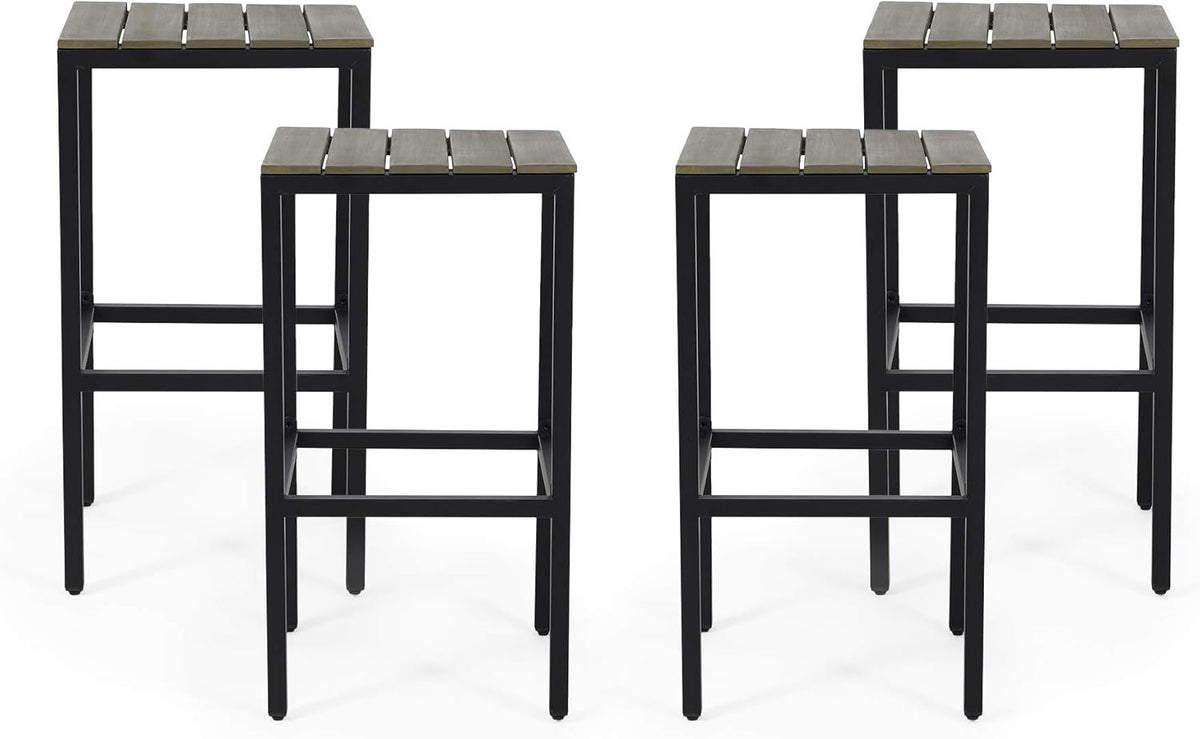 Gray Finish Black Acacia Wood Bar Stools Set of 4 S13823