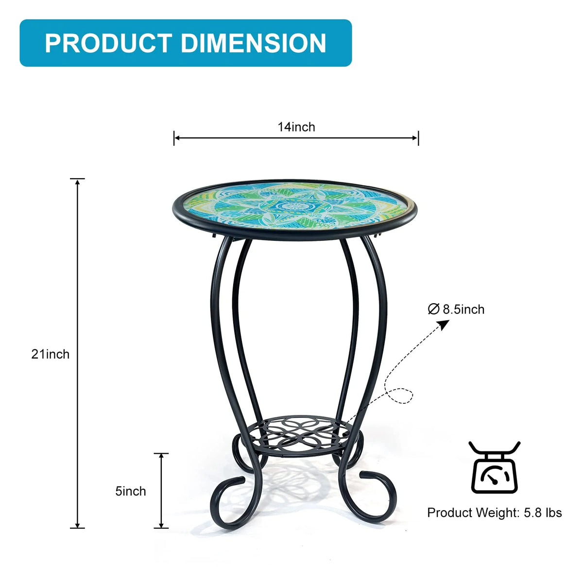 Two Tier Green Mosaic Outdoor Side Table N60466