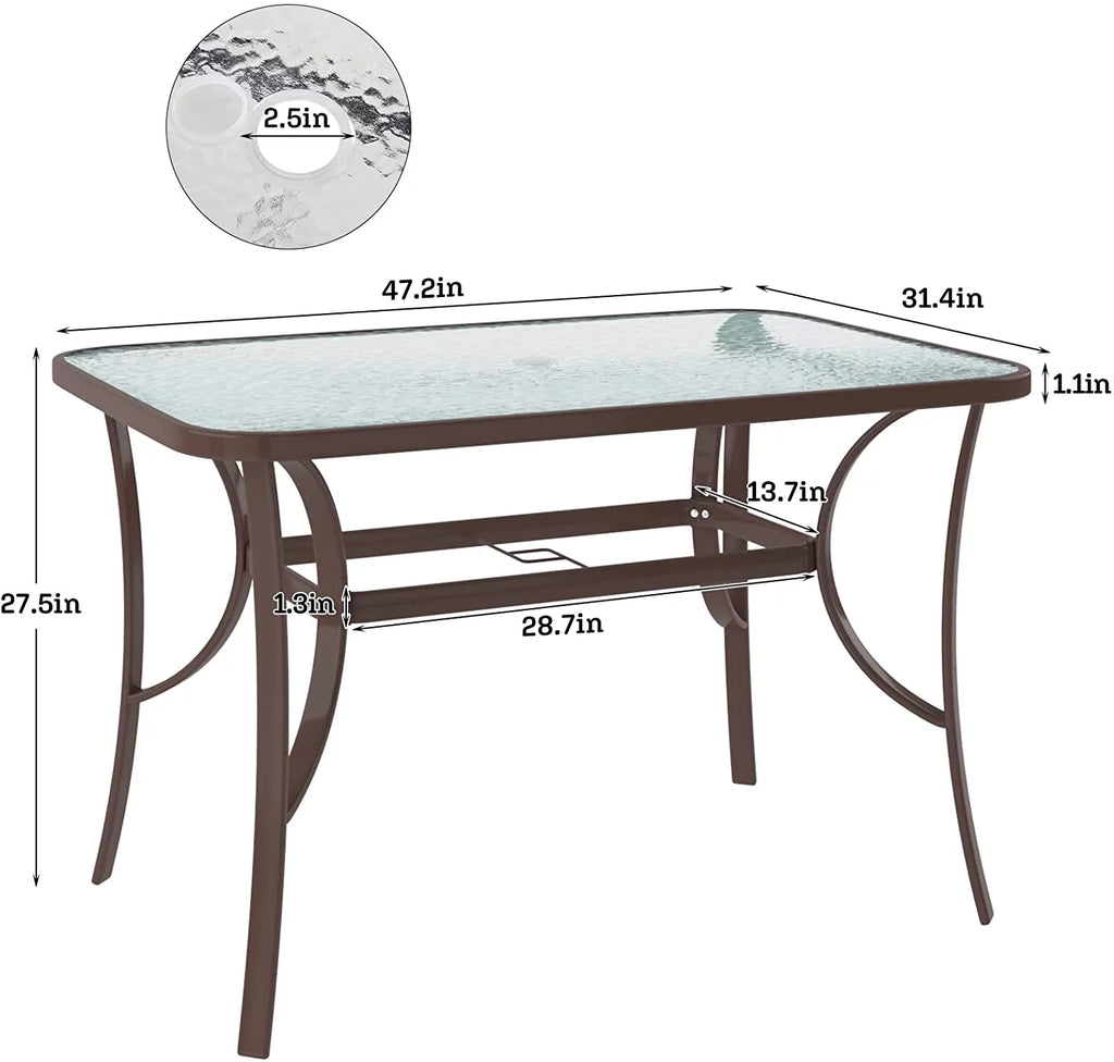 Black 47 inch Tempered Glass Patio Dining Table Q31963