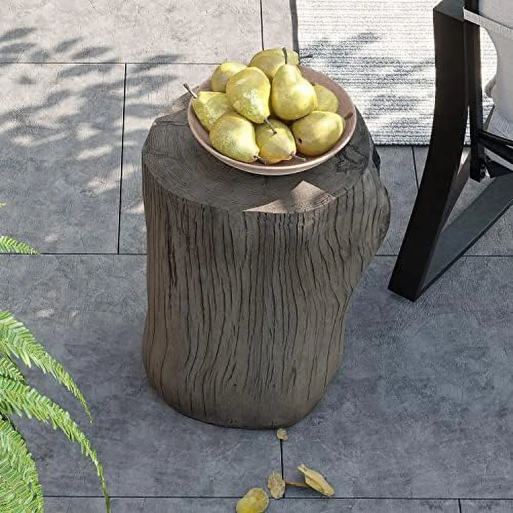 Rustic Stump Side Table Chocolate Brown Wood-Look End Table Stool X404703