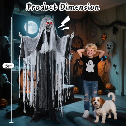 5 FT Witch Animatronic Halloween Decorations with Sound Activation and Glowing Red Eyes U7339