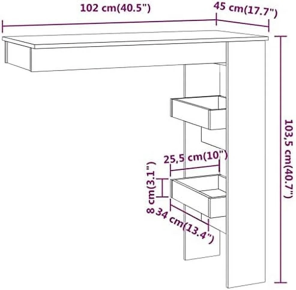Black Engineered Wood Wall Table with Compartments G853796