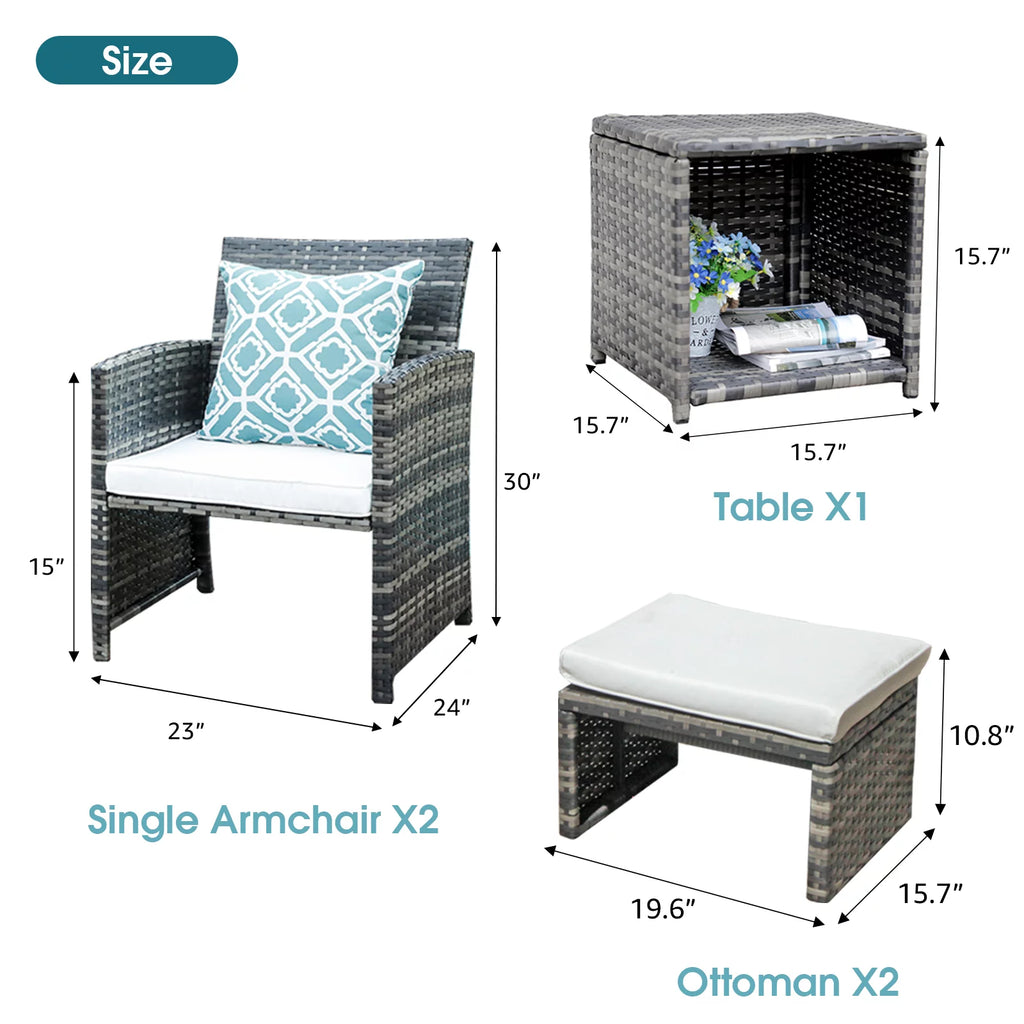 Patio Chairs Chat Set with Ottoman Coffee Table and Pillows R345278