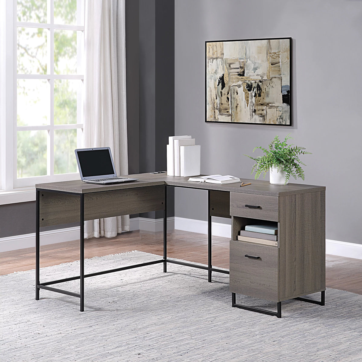 L-Shape Desk with Power and Storage M704