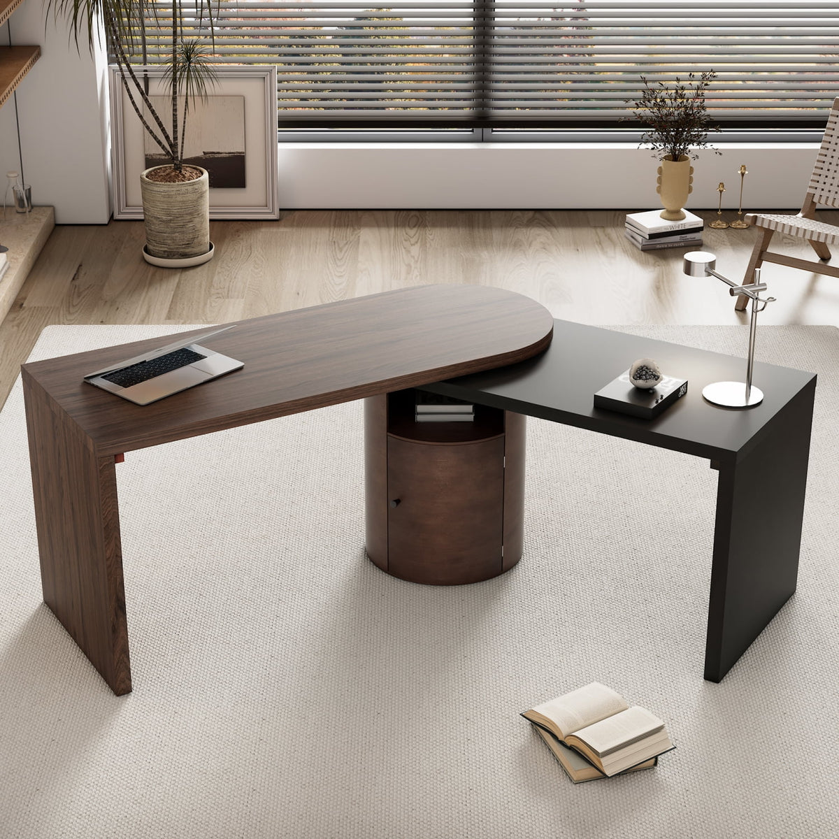 L Shaped Desk with Cabinet and Open Storage G171
