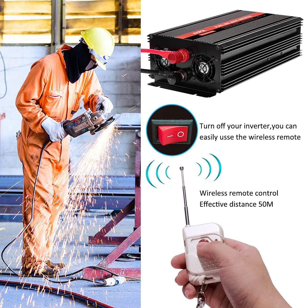 1000 Watt Pure Sine Wave Inverter 12v DC to 110/120v AC N414