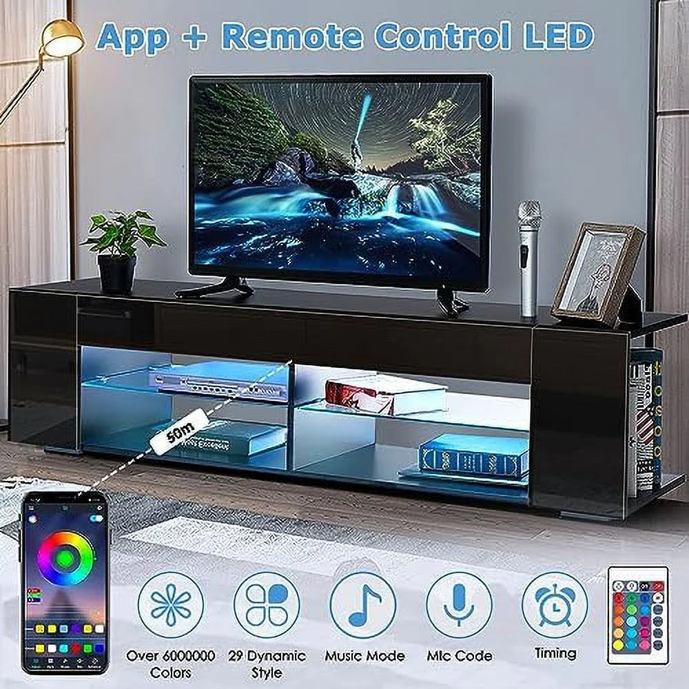 57 Inch LED TV Stand with Glass Shelves Y38240