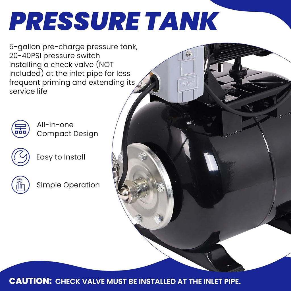 1.6HP Stainless Steel Shallow Well Pump with Pressure Tank E702