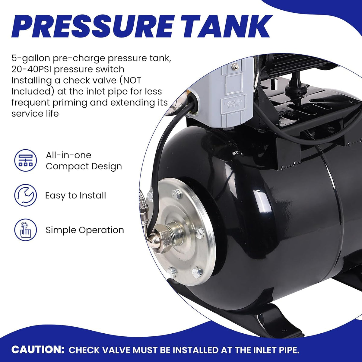 1.6HP Stainless Steel Shallow Well Pump with Pressure Tank E702