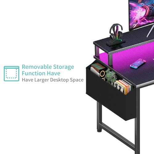 Black 40 Inch Gaming Desk with LED Lights and Power Outlets W26391