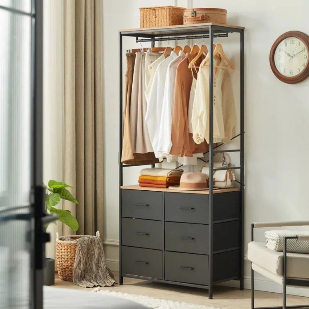 Clothing Rack with Hanging Rod and 6 Drawer R46266