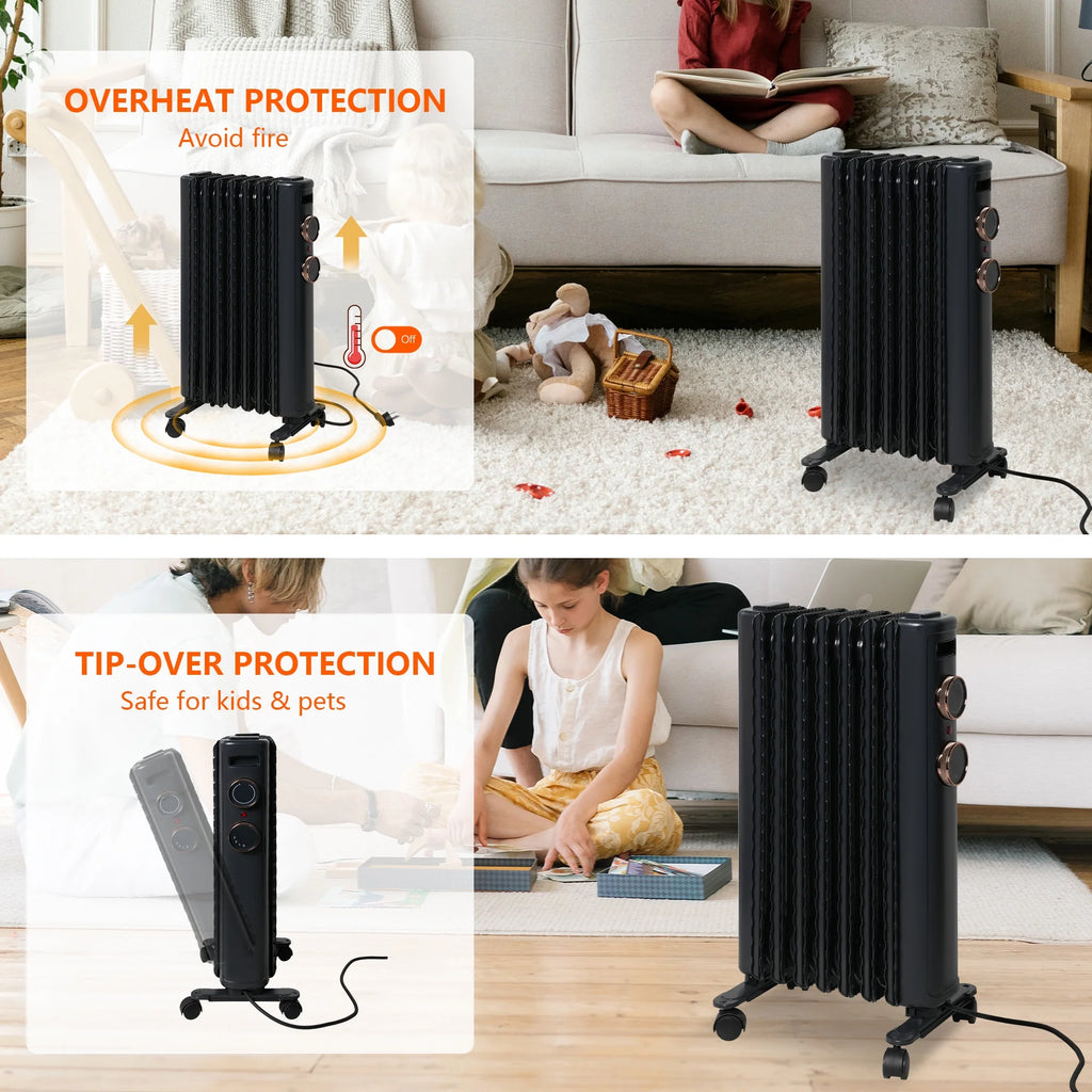 Oil Filled Radiator Heater with 3 Heating Modes, Adjustable Thermostat, Universal Wheels, Black&Gray B697