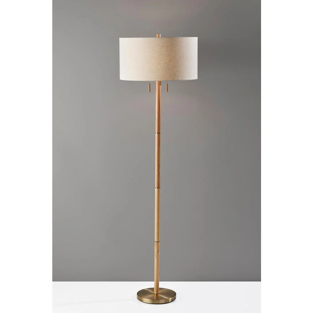 Natural Rubberwood Base & Antique Brass Floor Lamp X986