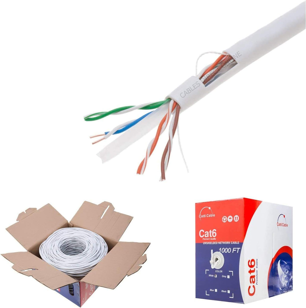 CAT6 1000FT White Solid 23 AWG Plenum Cable N239