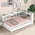 Grey Full Size Wooden Platform Bed with Two Storage Drawers and L-Shaped Bookcase Y890