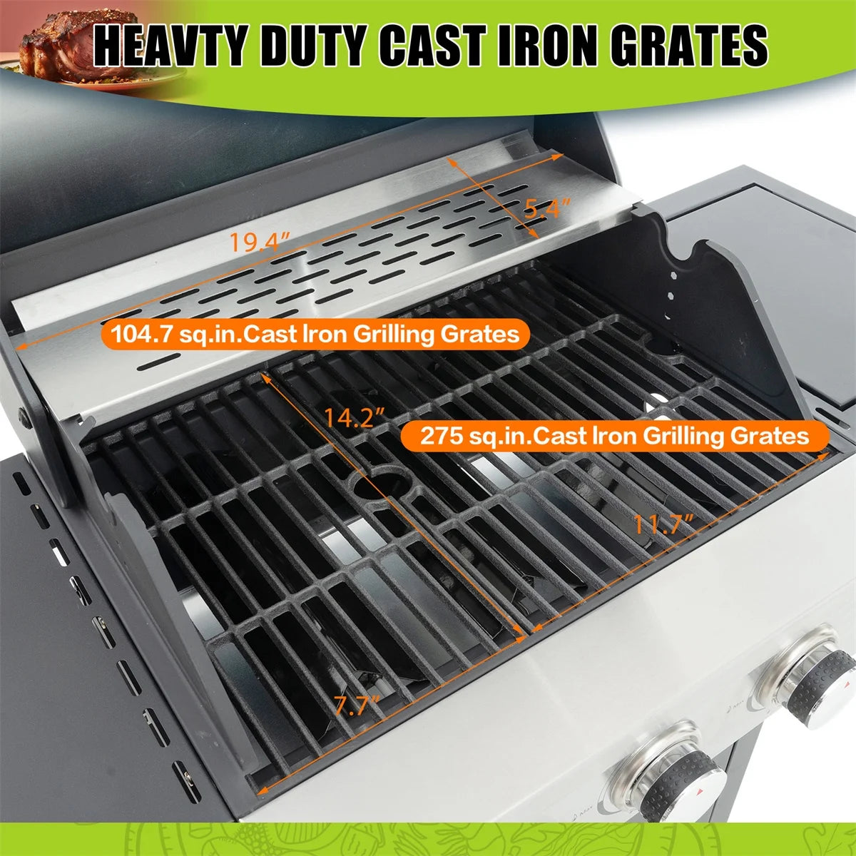 3 Burner Propane Gas Grill with Side Burner, Stainless Steel, Black D676
