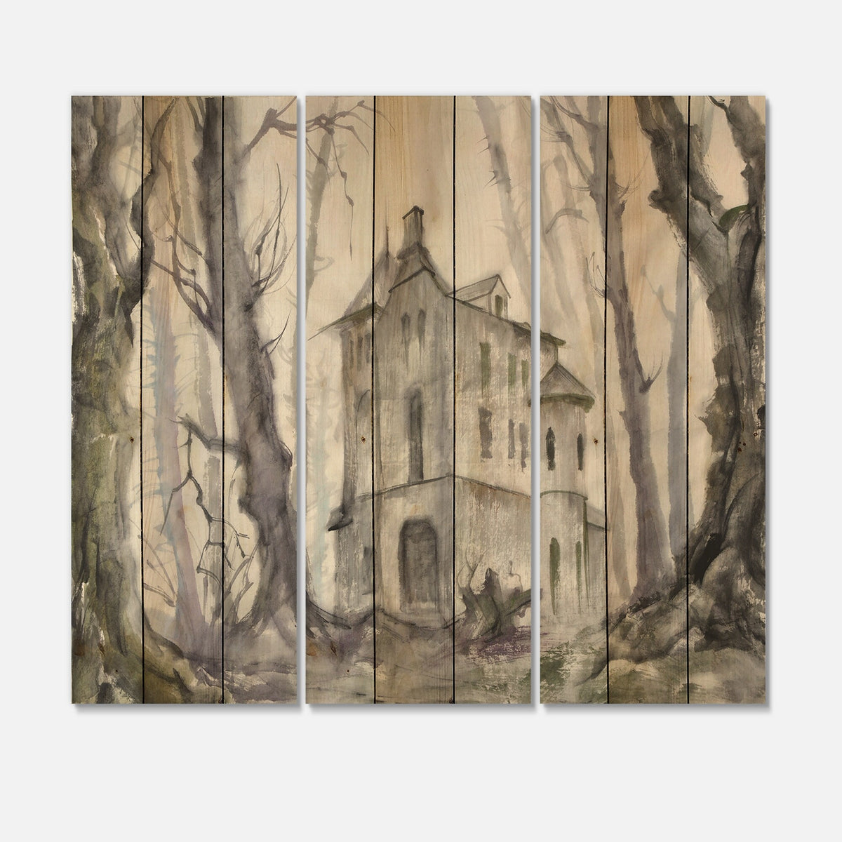 3 Panels 45 x 40 inches Print on Natural Pine Wood Z568