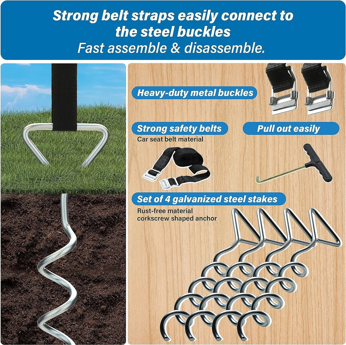 Corkscrew Shape Steel Stakes Anchor Kit with T Hook T149159