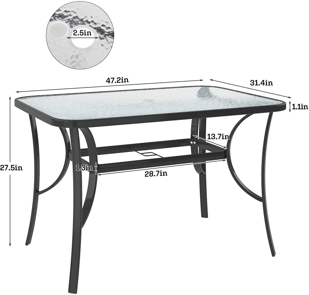 Black 47 inch Tempered Glass Patio Dining Table Q31963