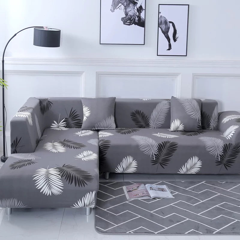 Floral Pattern 2 Pieces L Shaped Sofa Cover Set Q753