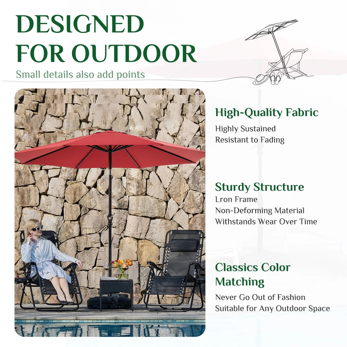 9-FT Outdoor Patio Umbrella with Push Button Tilt and Crank G5896