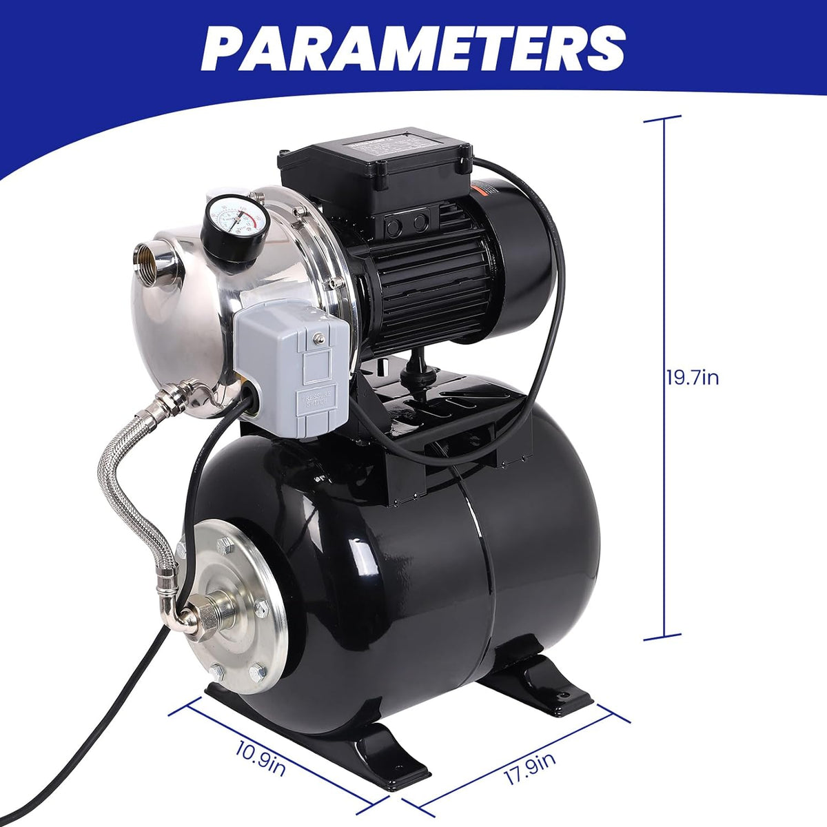 1.6HP Stainless Steel Shallow Well Pump with Pressure Tank E702