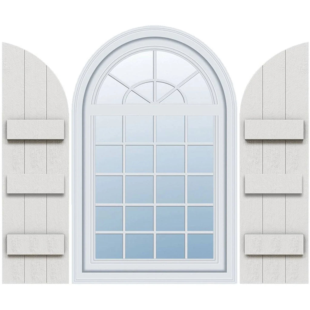Rustic Faux Wood Shutters with Quarter Round Arch Top Z579085