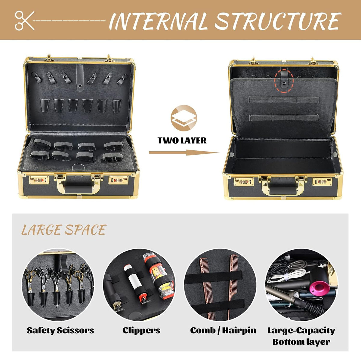 Barber Case with Code Lock Dual Layer 16 x 13 x 6 inch Y61979