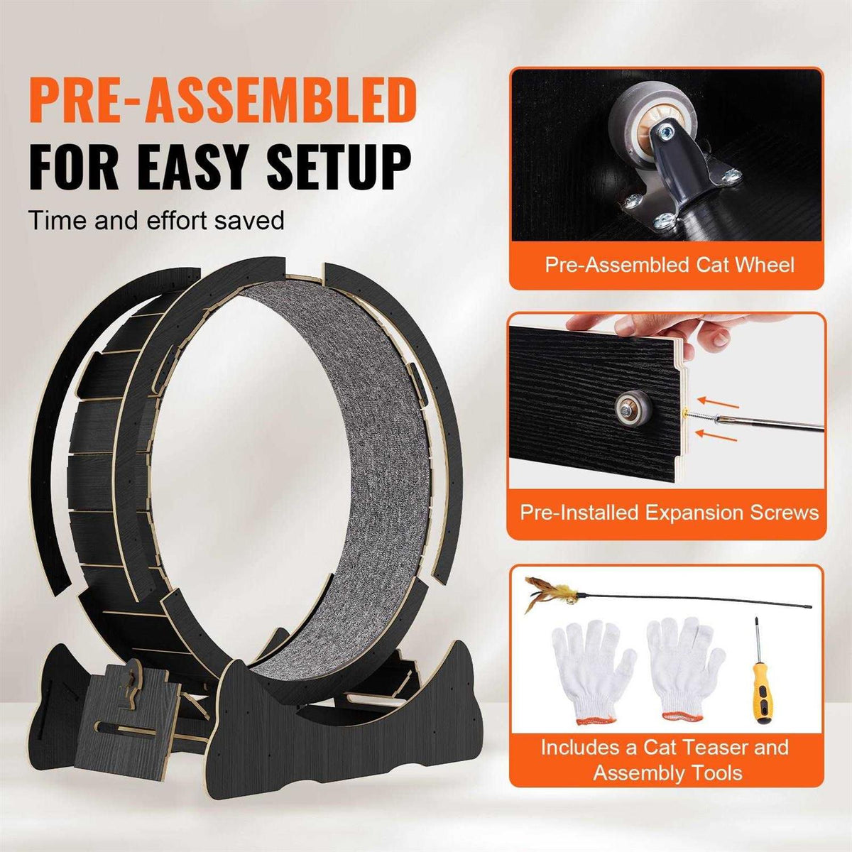 Large Cat Exercise Wheel with Detachable Carpet and Cat Teaser B4081