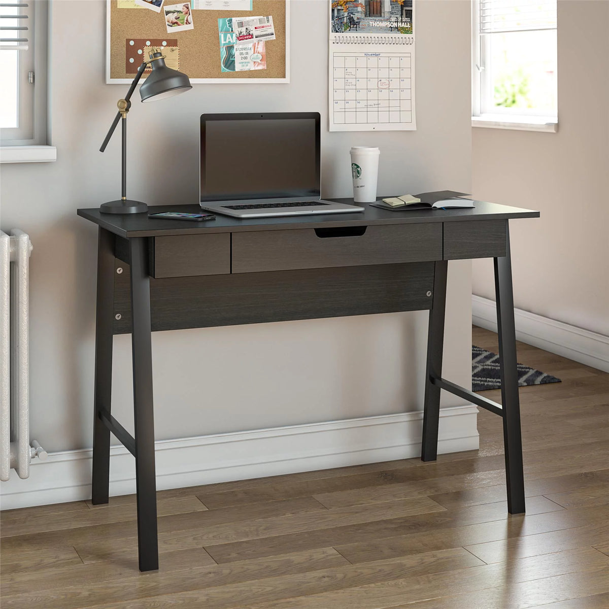 Black Oak Computer Desk with Drawer E976