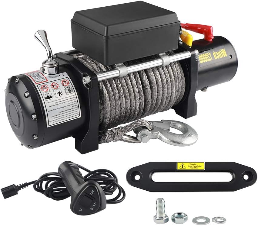 12V DC Winch with Synthetic Rope, 6 Ton (12,000 lb) Pulling Capacity C310340