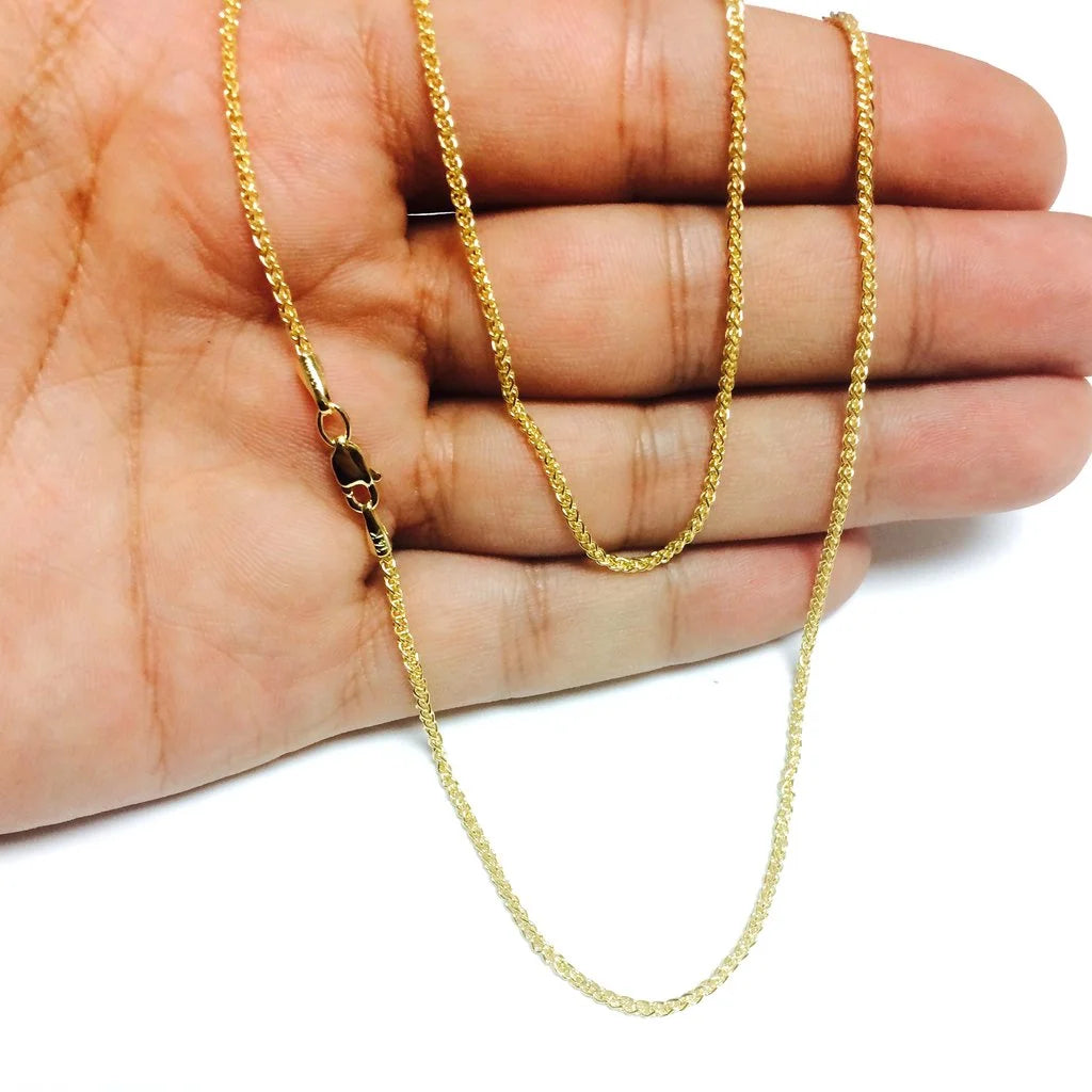 14K Yellow Gold 1.5MM Round Wheat Link Pendant Necklace Chain 16" - 30" N76132