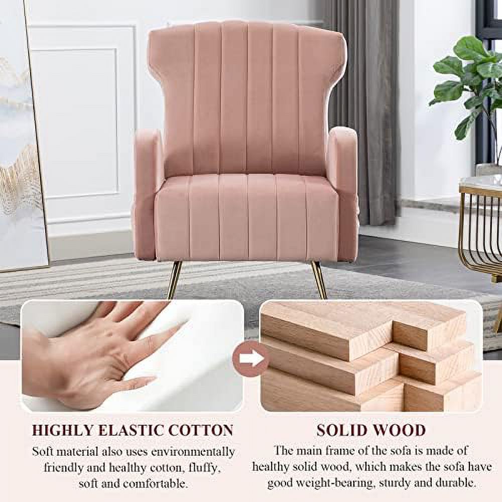 Brown Velvet Wing Back Accent Chair with Metal Gold Legs Q169