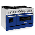 48 In. 6.0 cu. ft. Gas Range with Gas Stove and Gas Oven in Stainless Steel with Blue Gloss Doors J278