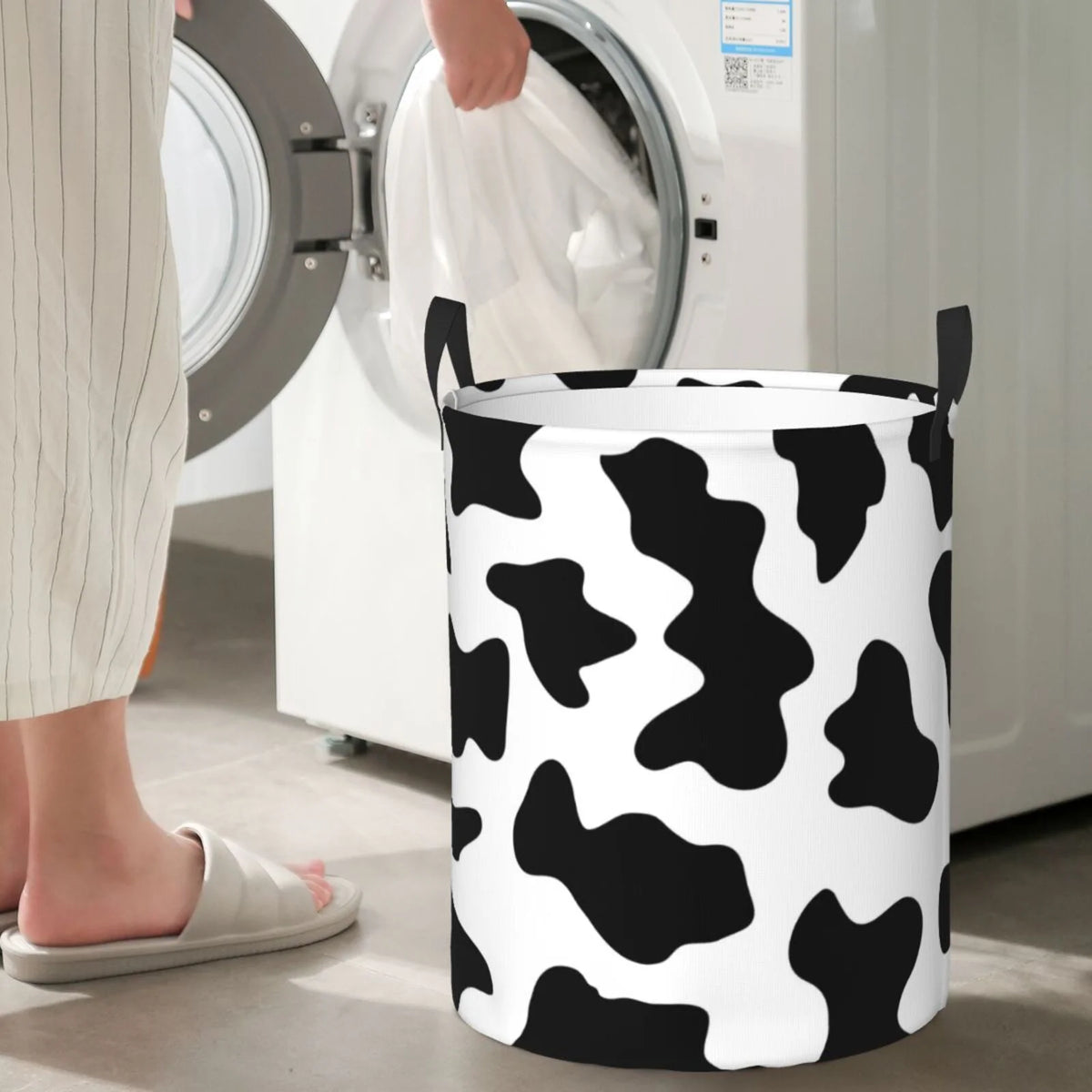 Milk Cow Laundry Hamper with Handles Collapsible Waterproof T339