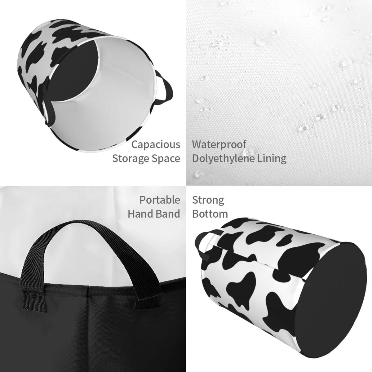 Milk Cow Laundry Hamper with Handles Collapsible Waterproof T339
