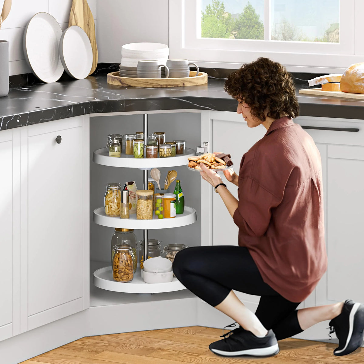 18-Inch 3-Shelf Lazy Susan Corner Kitchen Cabinet Organizer with Telescoping Mount, White V42343